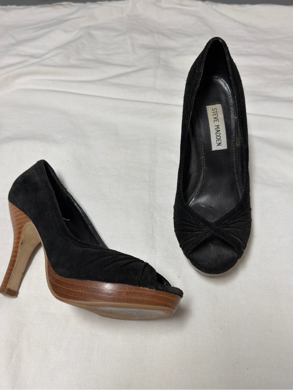 Steve Madden Black Suede Peep-Toe Platform Heels